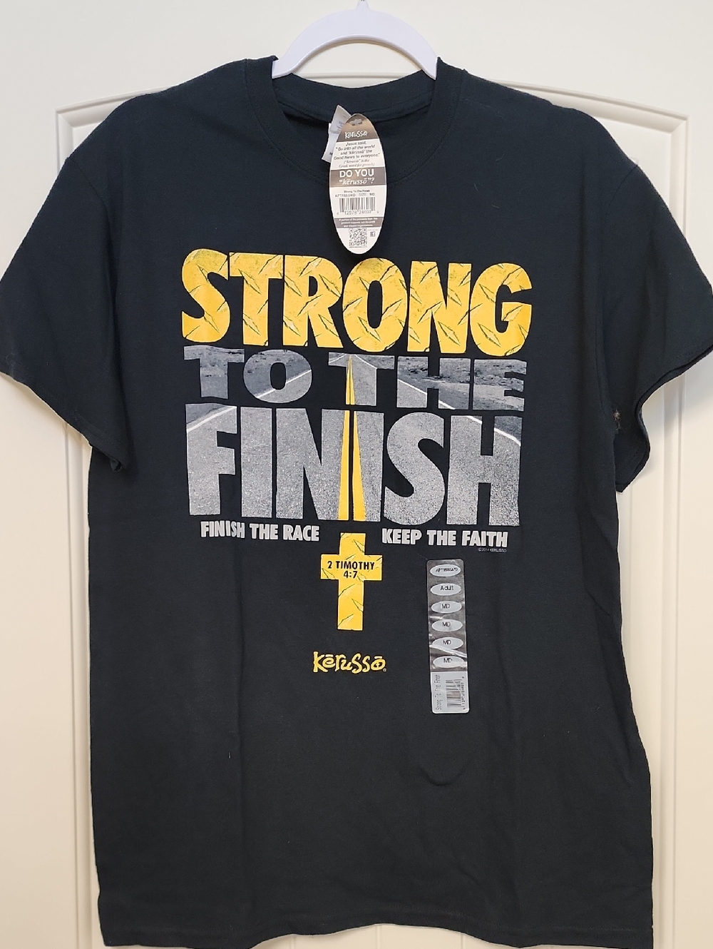 Kerusso  "Strong to the Finish" Black Graphic Tee - Yellow & Gray Print